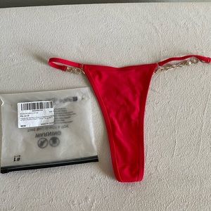 Women’s Chain Linked Pearls and Beads sexy Thong Bikini Bottom.  Red, Sz. Small